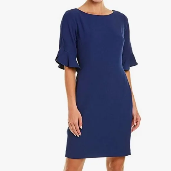 Karl Lagerfeld Paris Tulip Sleeve Midi Dress Navy Blue Size 8