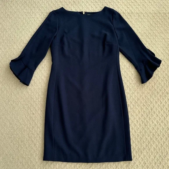 Karl Lagerfeld Paris Tulip Sleeve Midi Dress Navy Blue Size 8