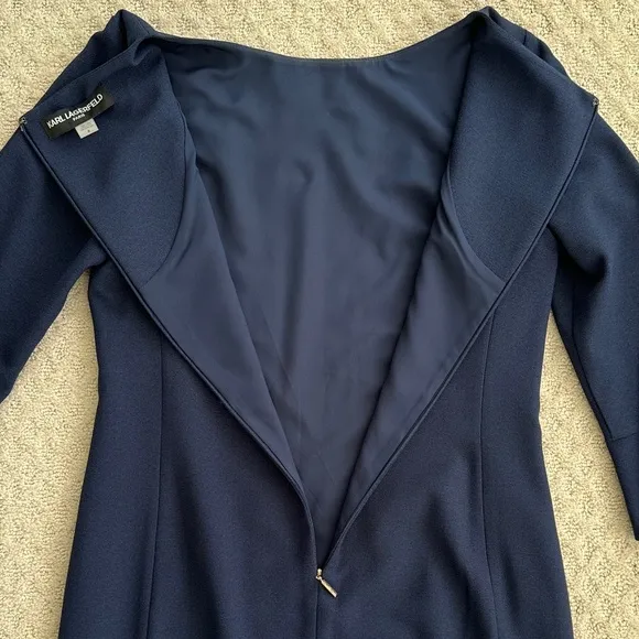Karl Lagerfeld Paris Tulip Sleeve Midi Dress Navy Blue Size 8