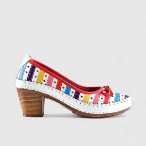 Karyoka Comfort Block Heel White Multi 5323