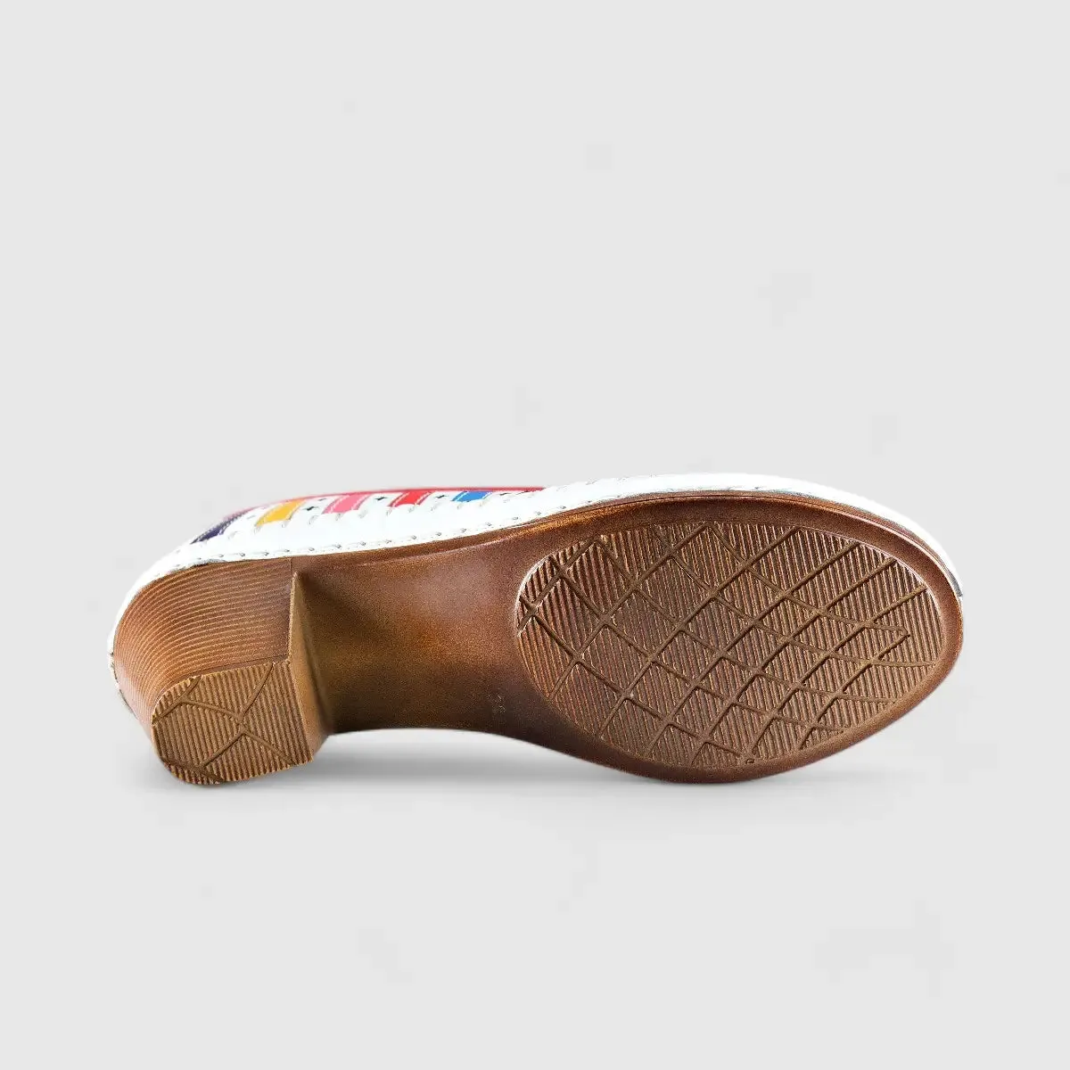 Karyoka Comfort Block Heel White Multi 5323
