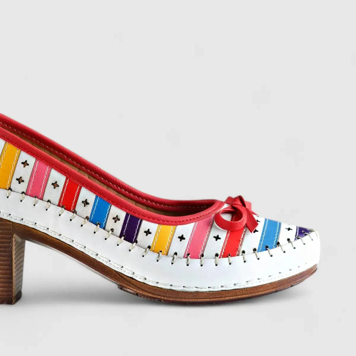 Karyoka Comfort Block Heel White Multi 5323