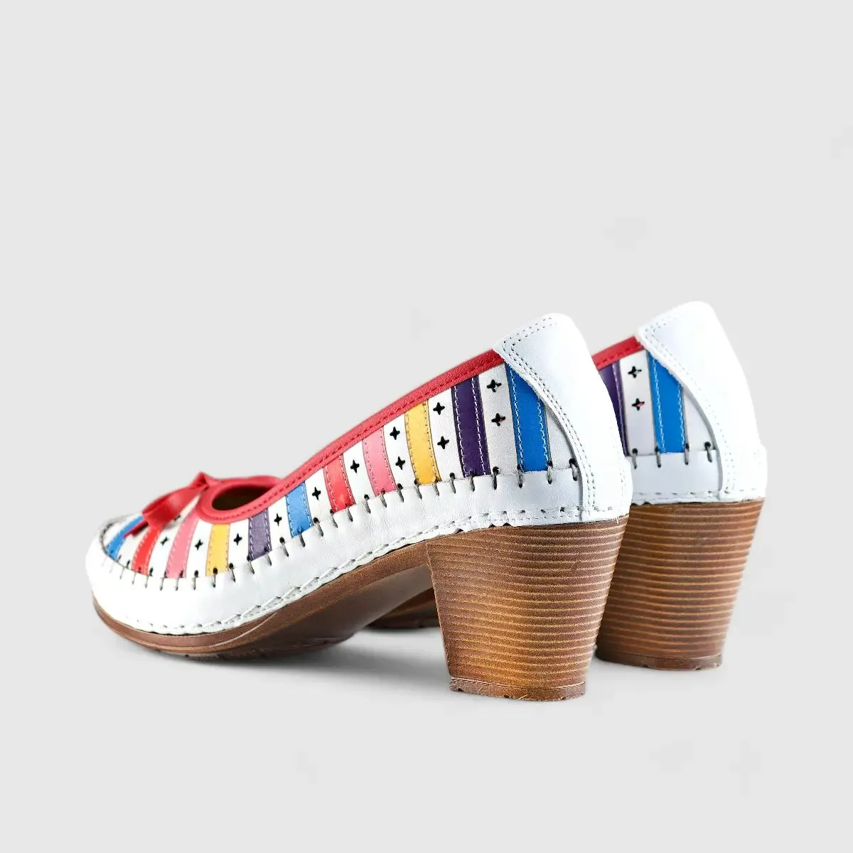 Karyoka Comfort Block Heel White Multi 5323