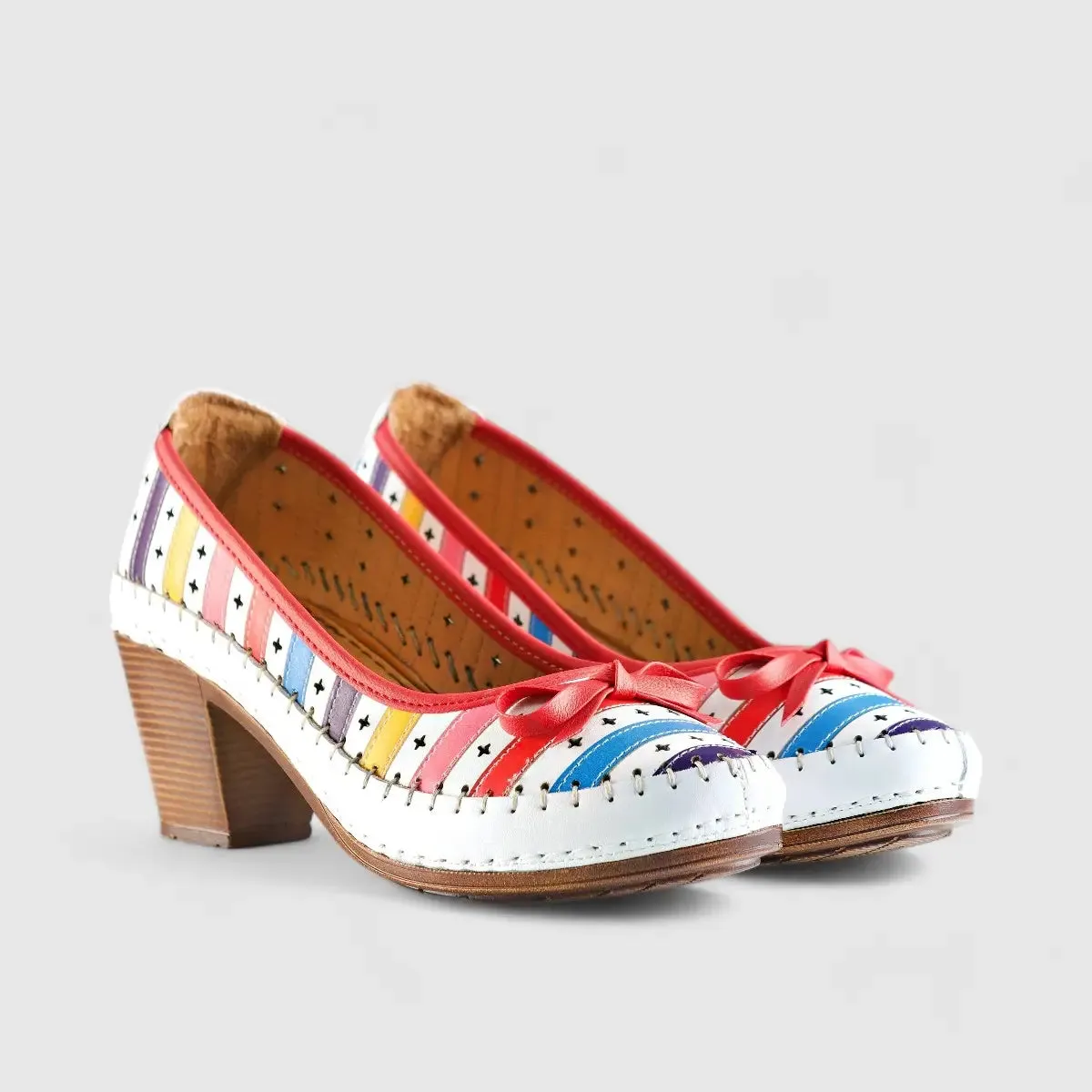 Karyoka Comfort Block Heel White Multi 5323