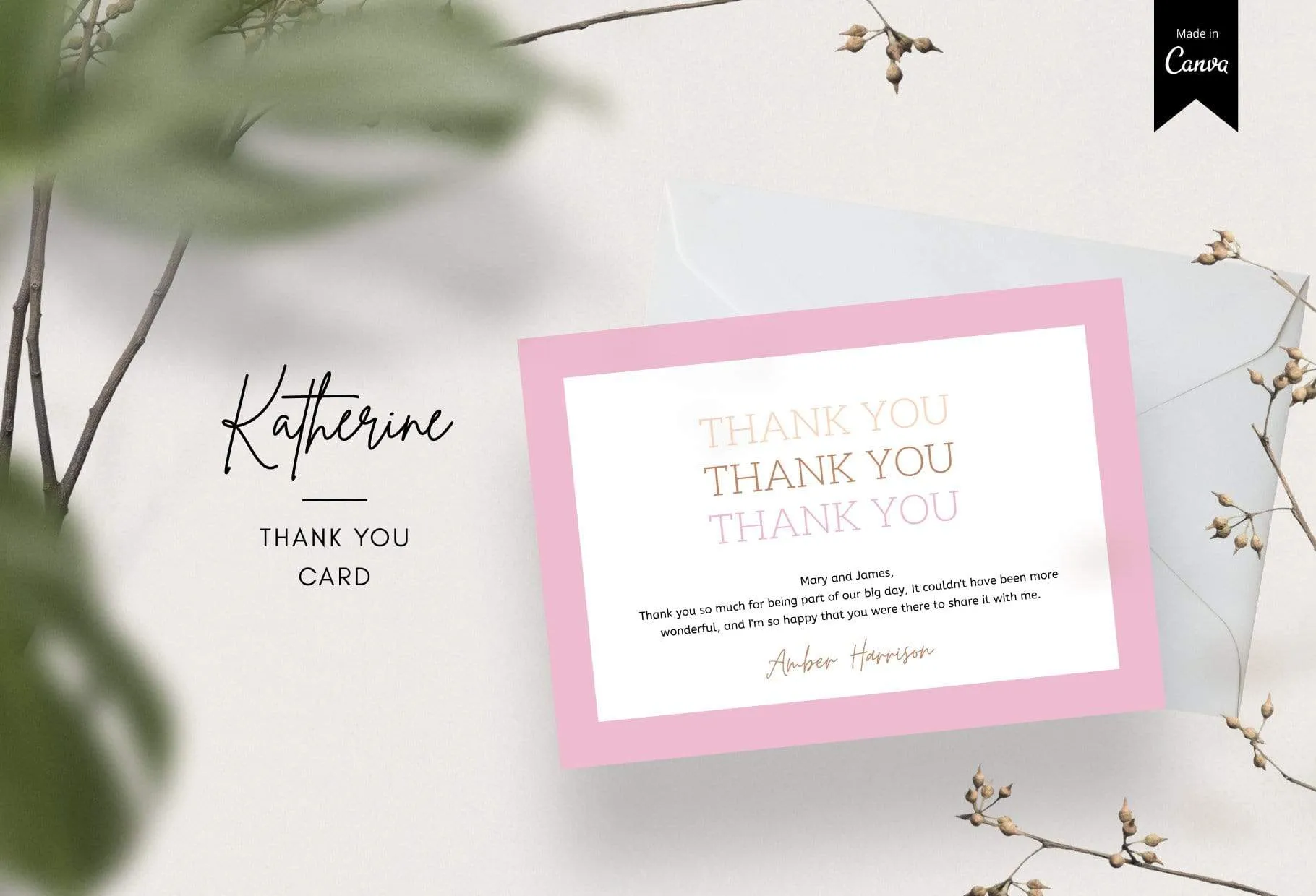 Katherine Printable Thank You Card Packaging Insert Note Canva Template
