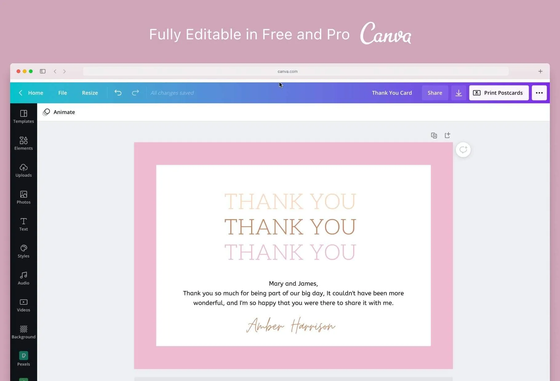 Katherine Printable Thank You Card Packaging Insert Note Canva Template