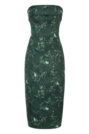 Keeley Dress | Green Roses On Marble Print Taffeta Faille