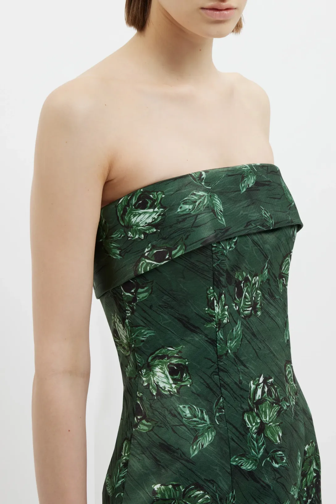 Keeley Dress | Green Roses On Marble Print Taffeta Faille