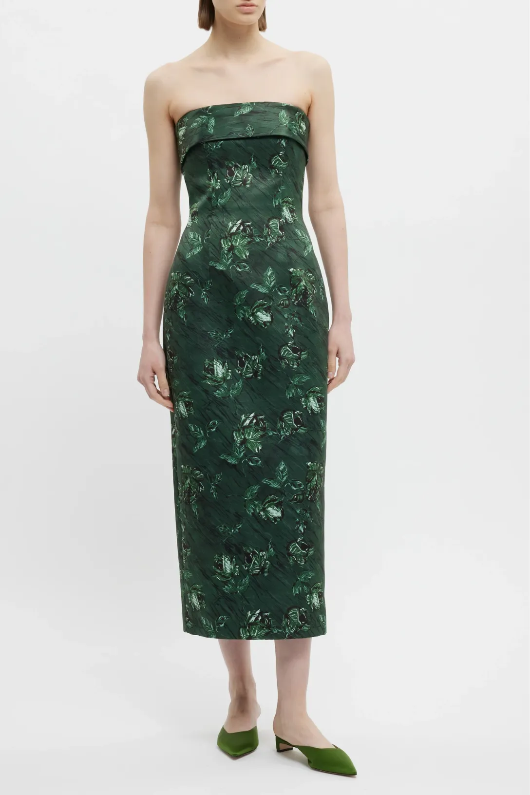 Keeley Dress | Green Roses On Marble Print Taffeta Faille