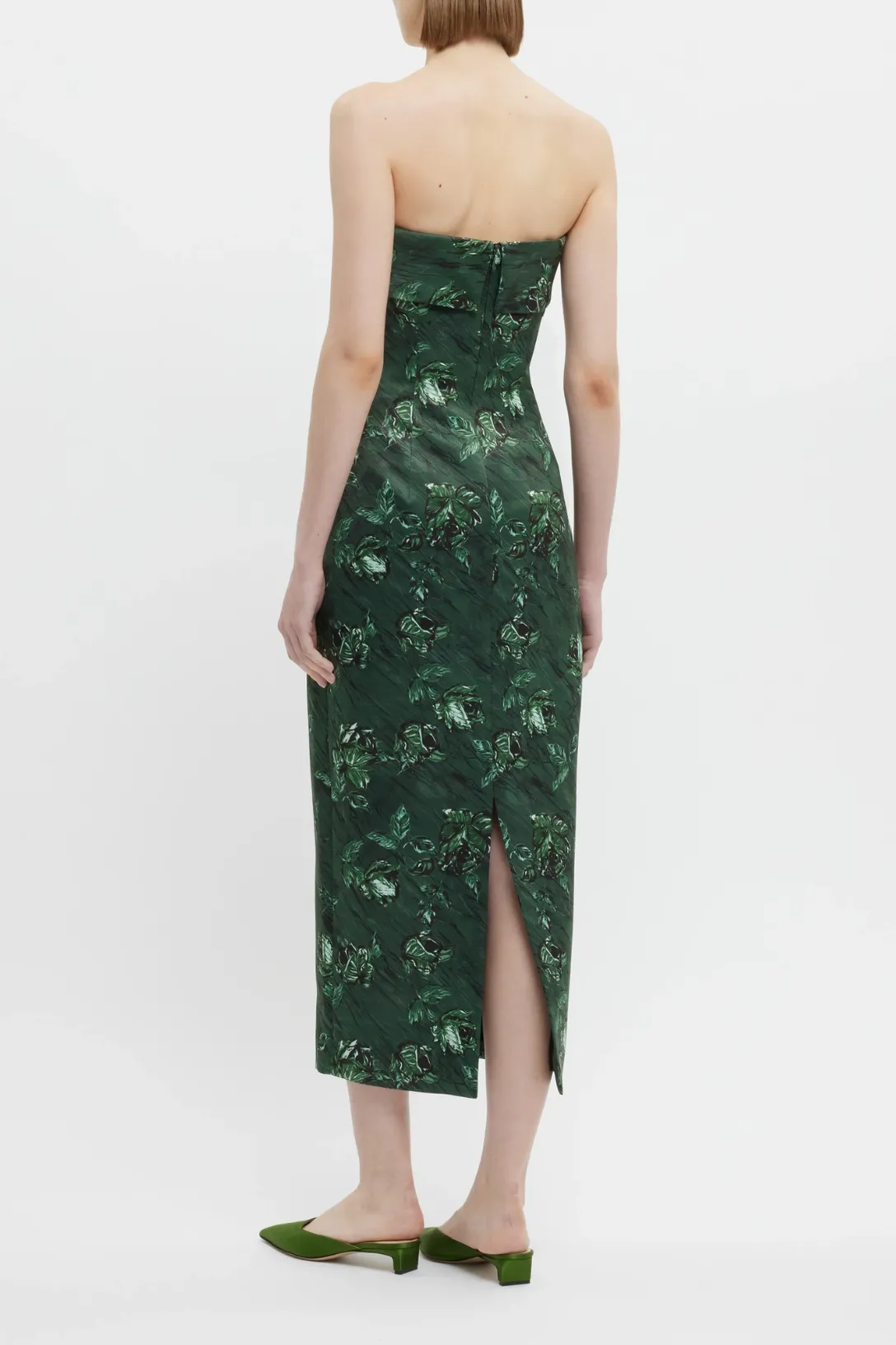 Keeley Dress | Green Roses On Marble Print Taffeta Faille