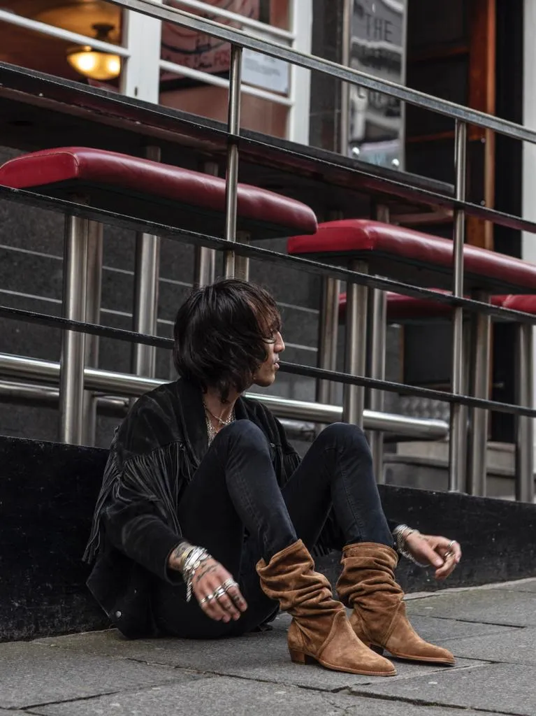 KEITH ROLL DOWN BOOTS IN RUST SUEDE