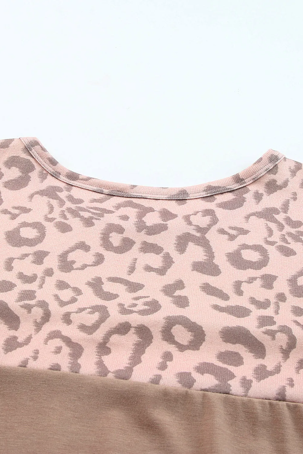 Khaki Leopard Yoke Color Block Plus Size Top