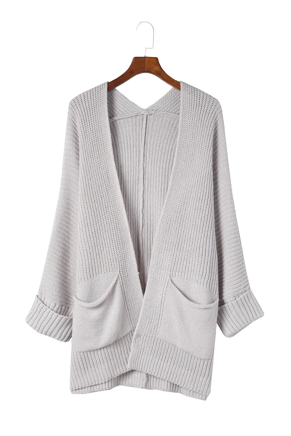 Khaki Oversized Fold Over Sleeve Sweater Cardigan