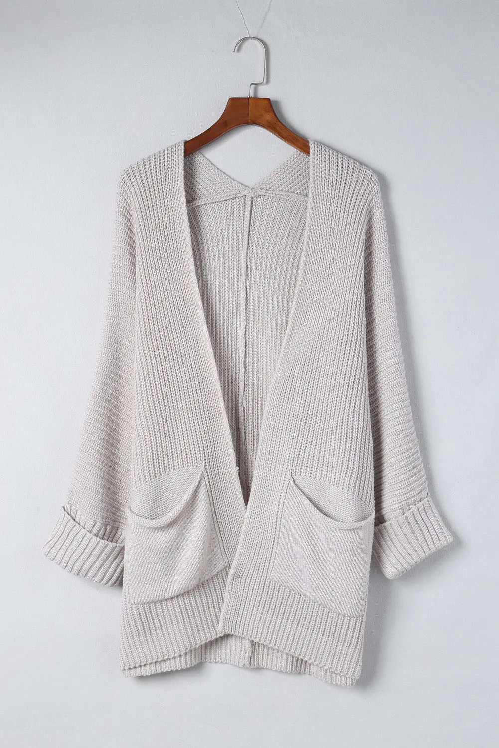 Khaki Oversized Fold Over Sleeve Sweater Cardigan