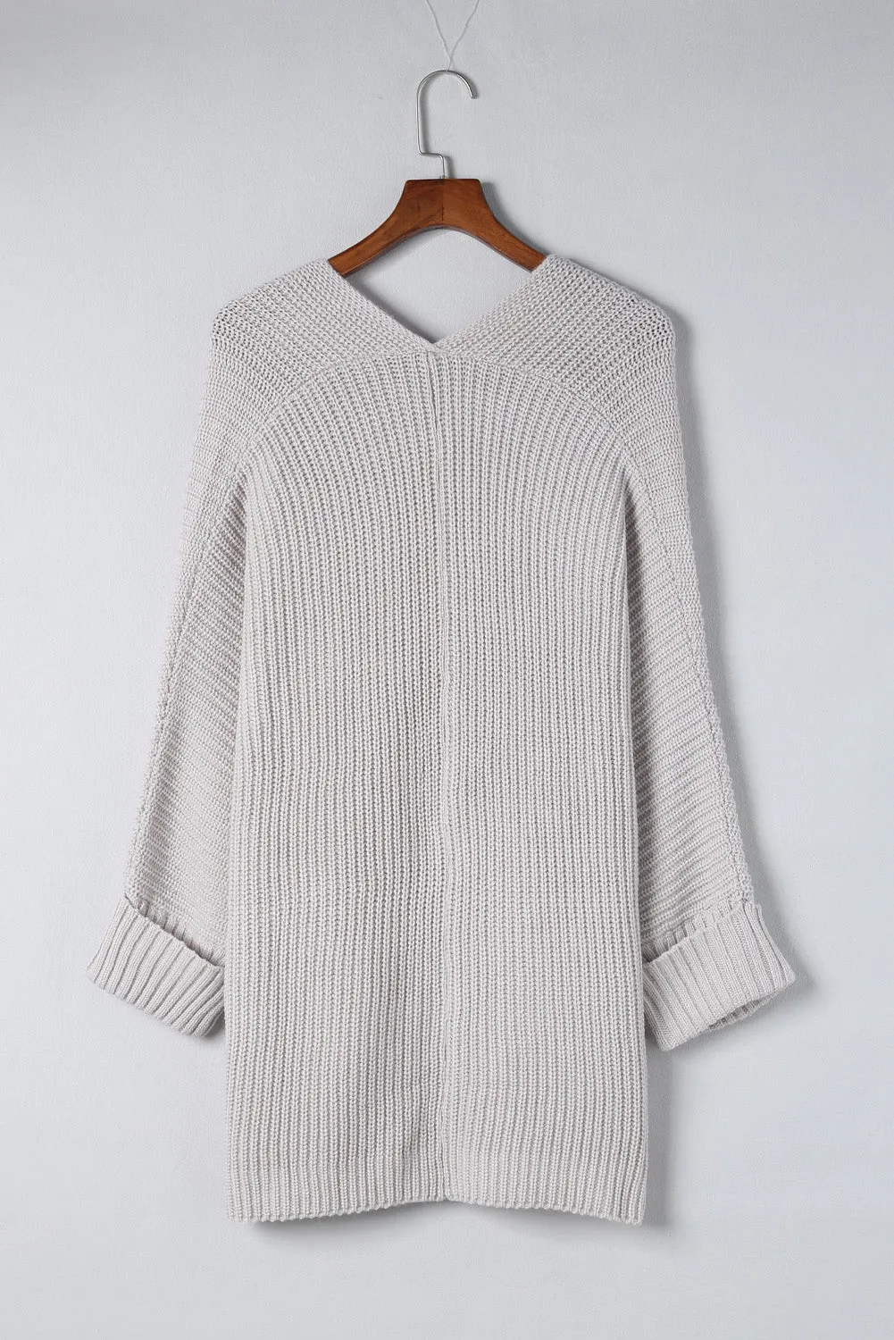 Khaki Oversized Fold Over Sleeve Sweater Cardigan