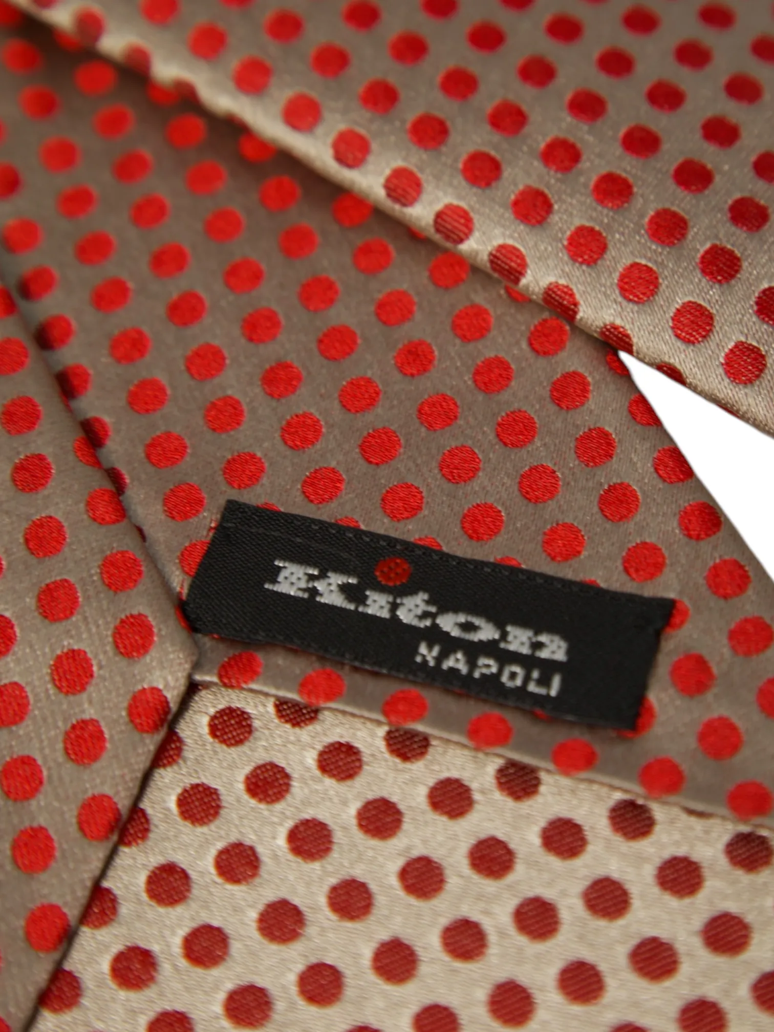 Kiton 5-Fold Grey & Red Polkadot Silk Tie