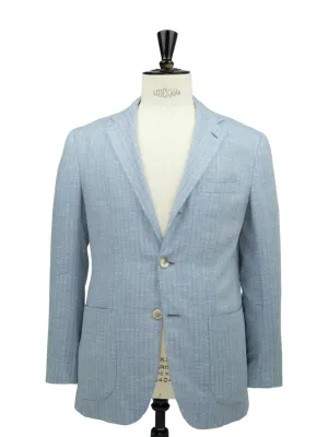 Kiton Light Blue Wool, Silk, Linen, Cashmere & Polyamide Herringbone Jacket