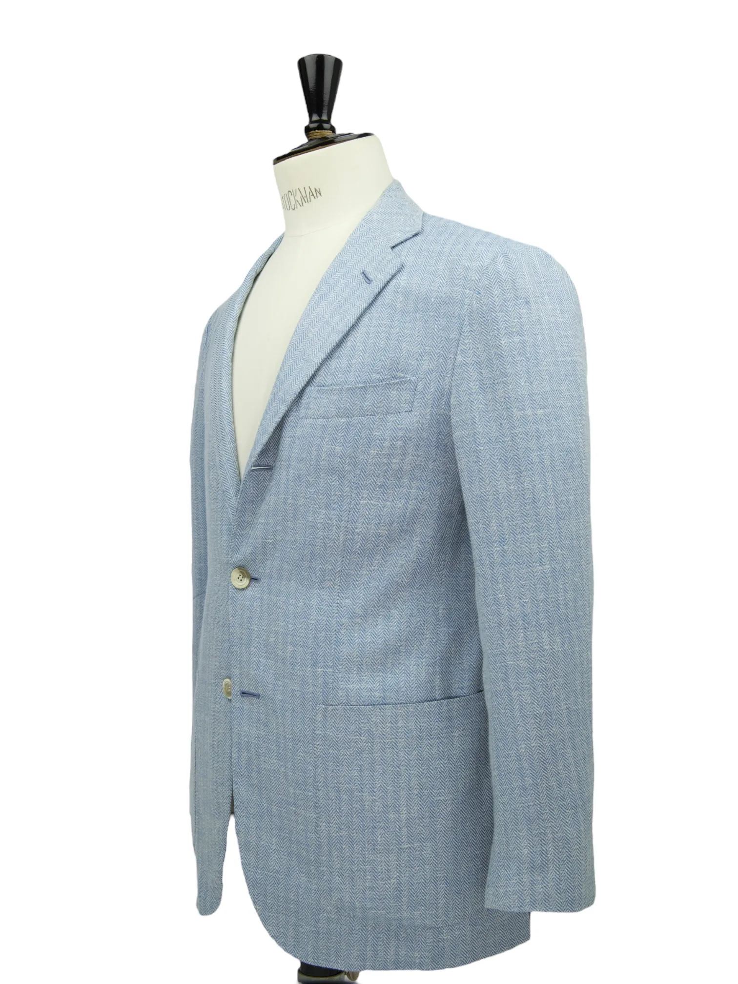 Kiton Light Blue Wool, Silk, Linen, Cashmere & Polyamide Herringbone Jacket