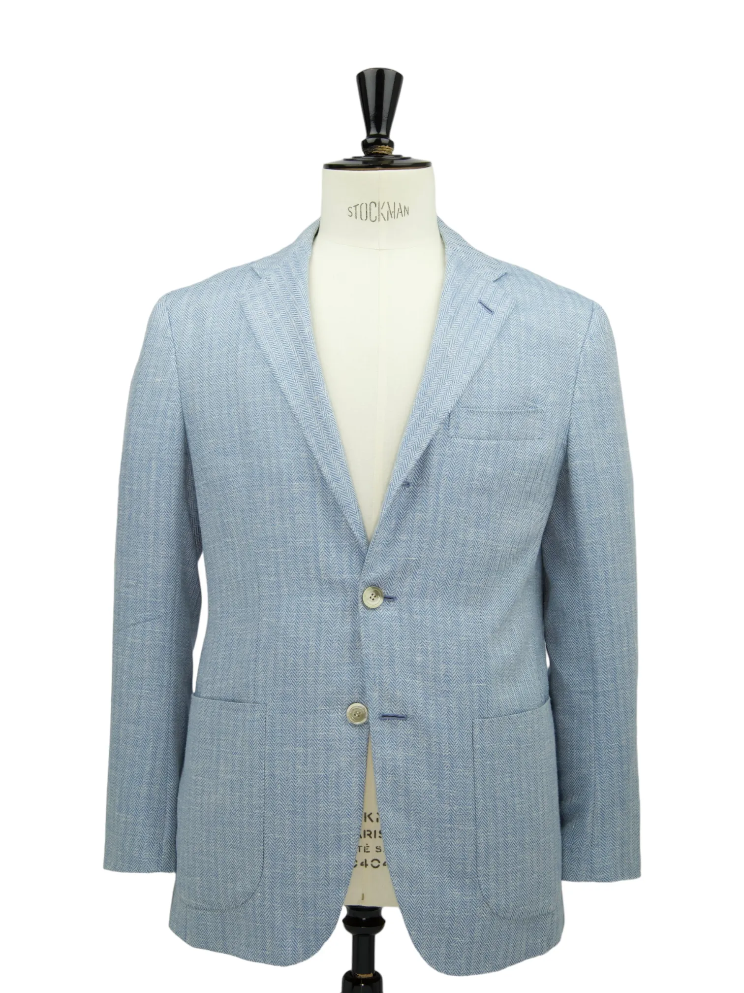 Kiton Light Blue Wool, Silk, Linen, Cashmere & Polyamide Herringbone Jacket
