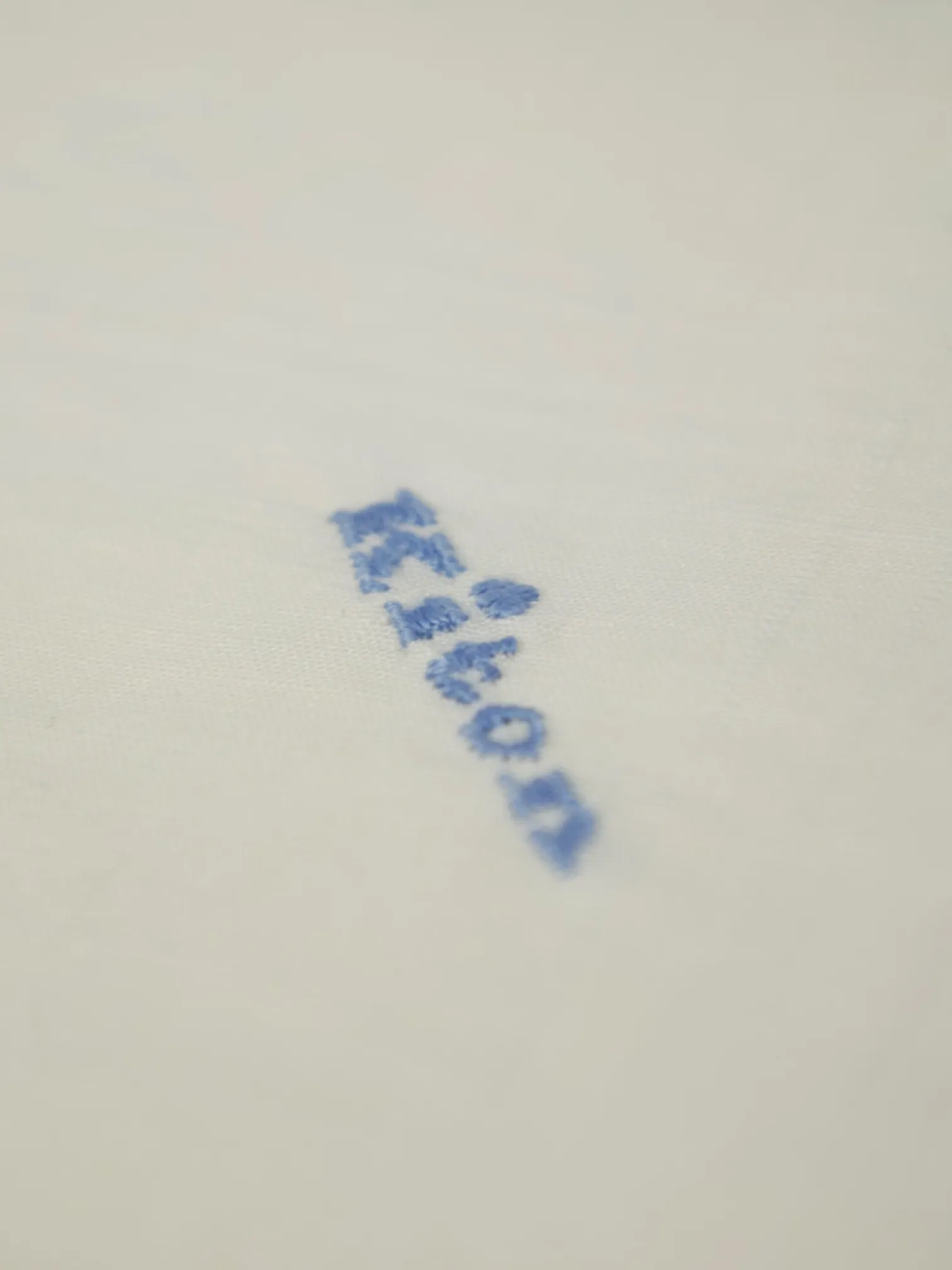 Kiton White Linen Pocket Square with Blue Edge