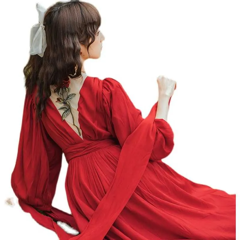 Korea Chic Retro Trend Women Red Dress