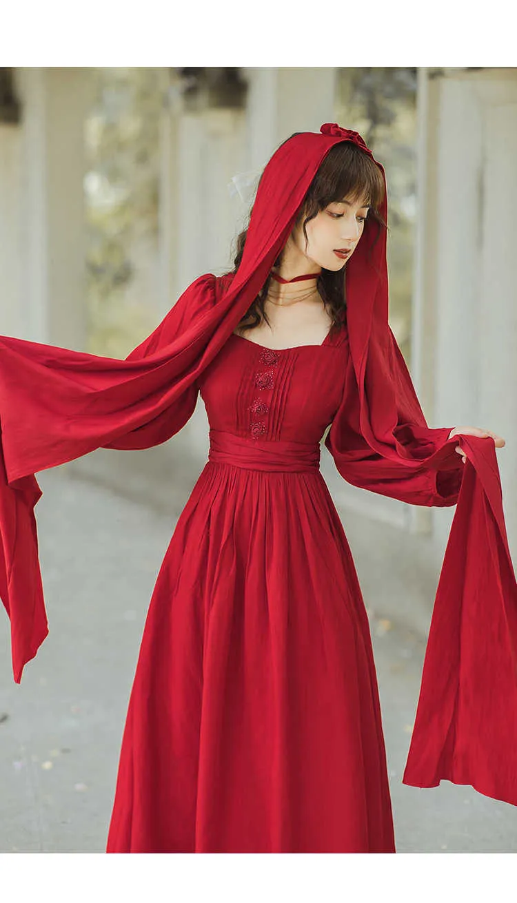 Korea Chic Retro Trend Women Red Dress