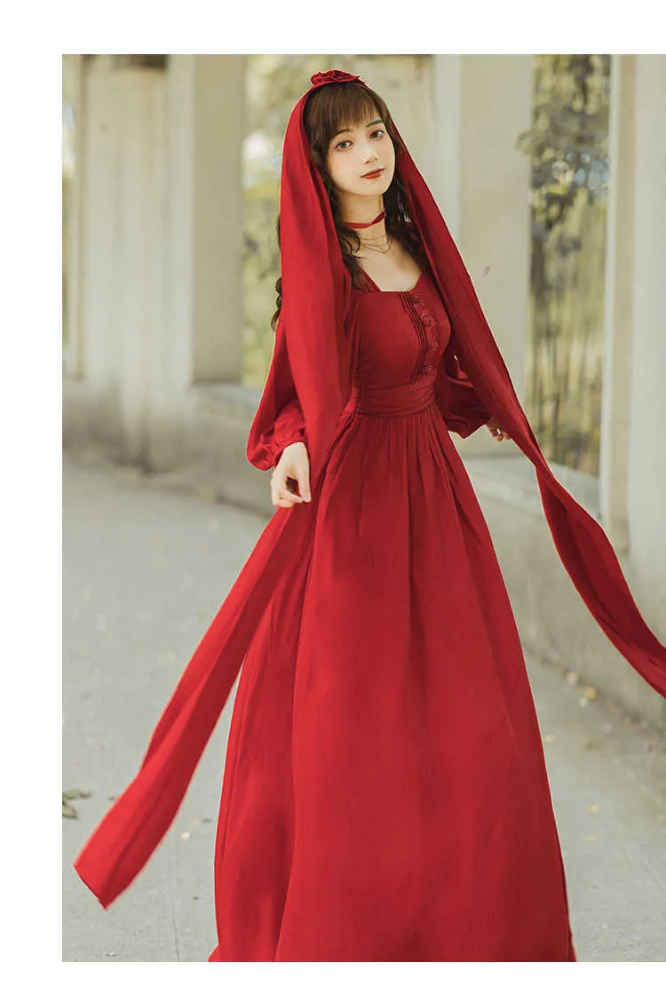 Korea Chic Retro Trend Women Red Dress