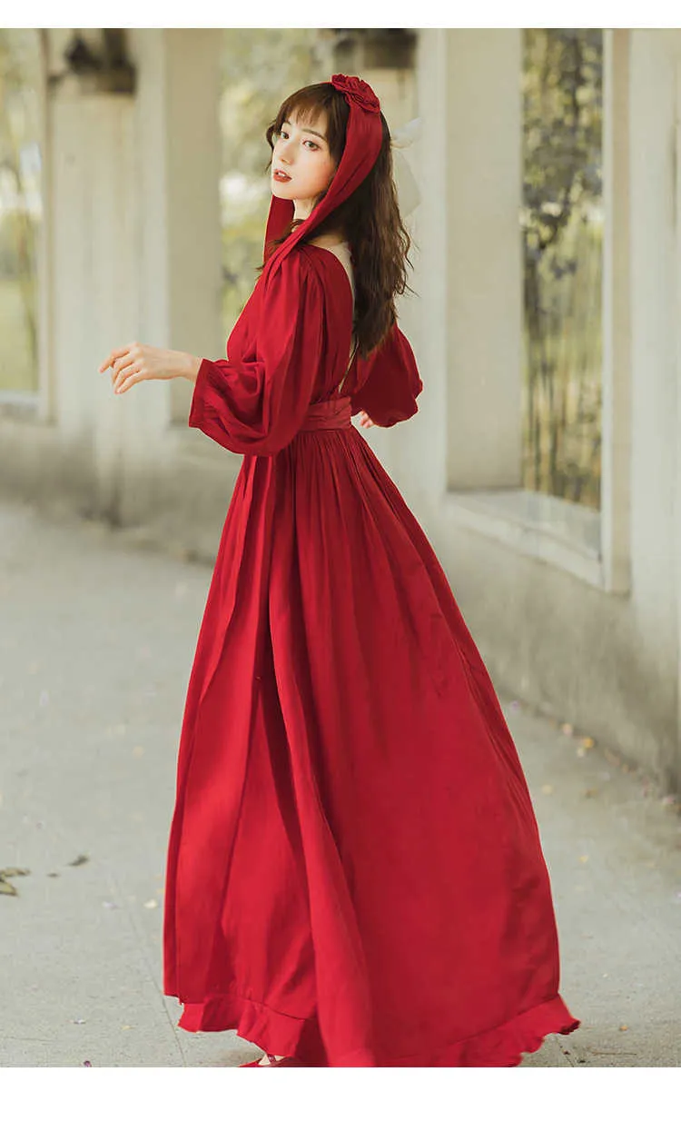Korea Chic Retro Trend Women Red Dress