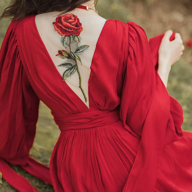 Korea Chic Retro Trend Women Red Dress