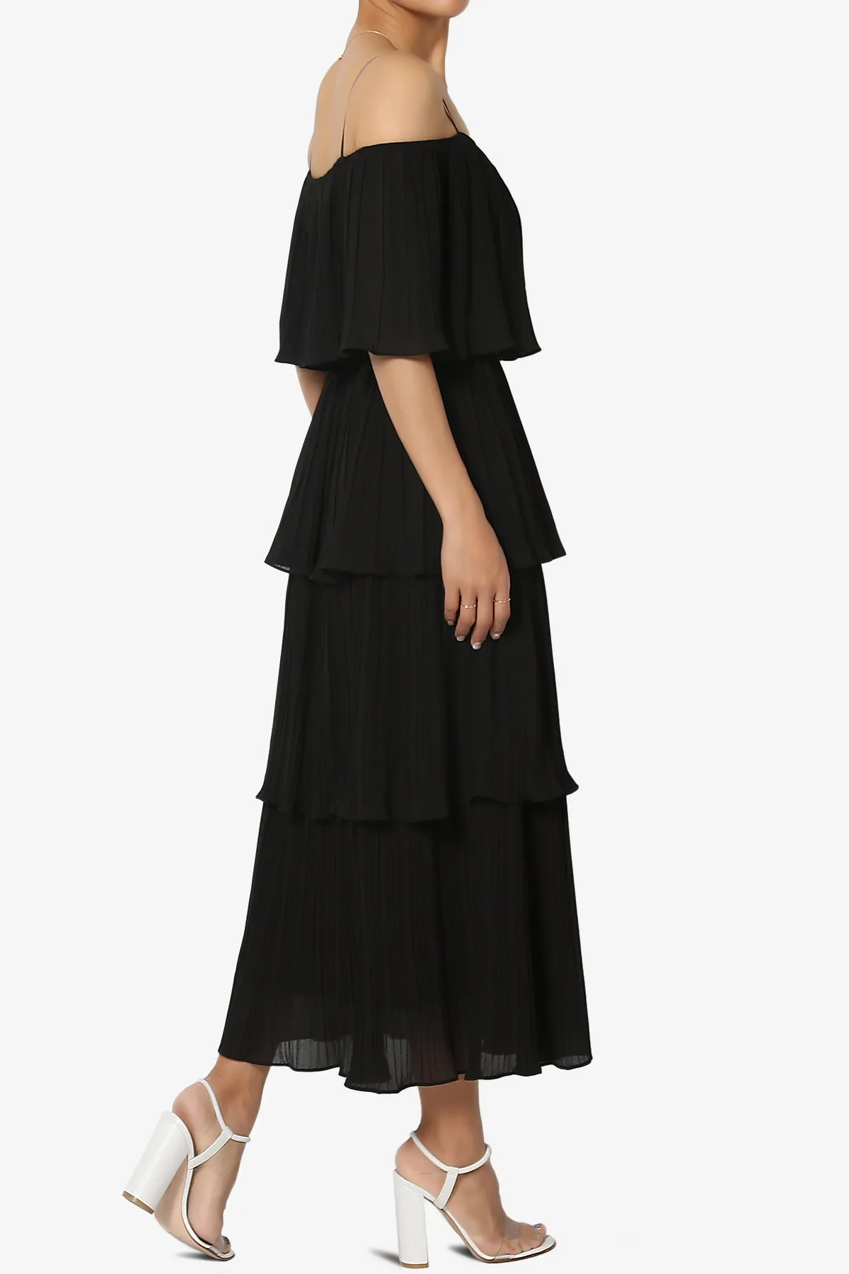Kye Off Shoulder Tiered Dress in Black