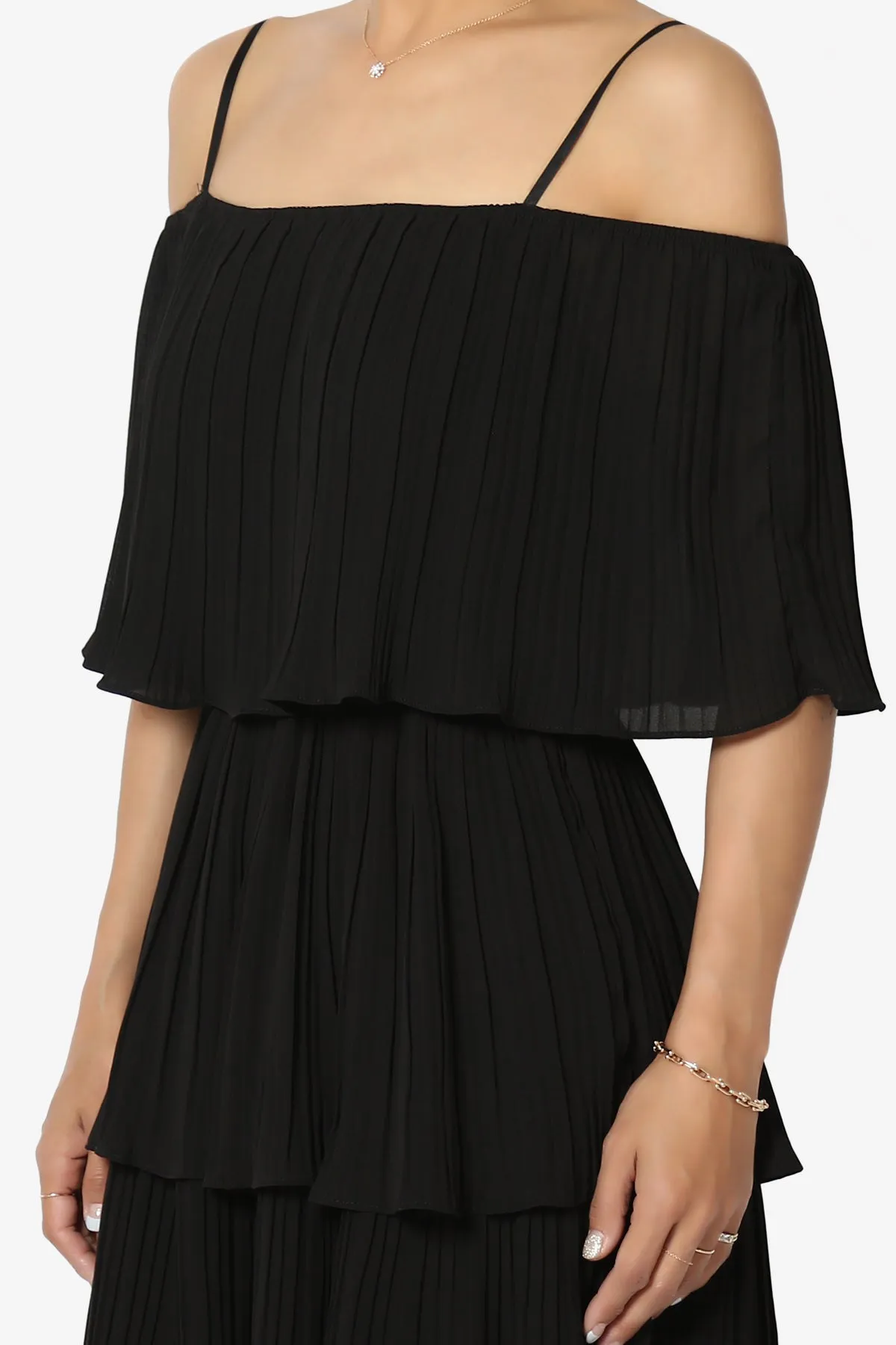 Kye Off Shoulder Tiered Dress in Black