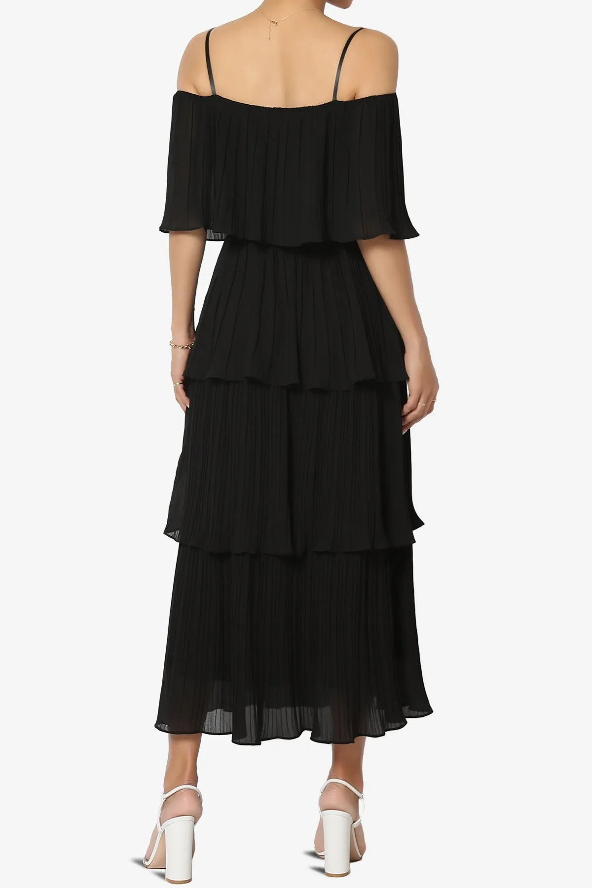 Kye Off Shoulder Tiered Dress in Black