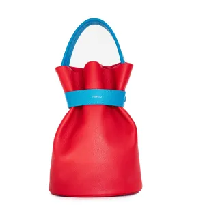 la bourse belted leather bucket bag - sky red
