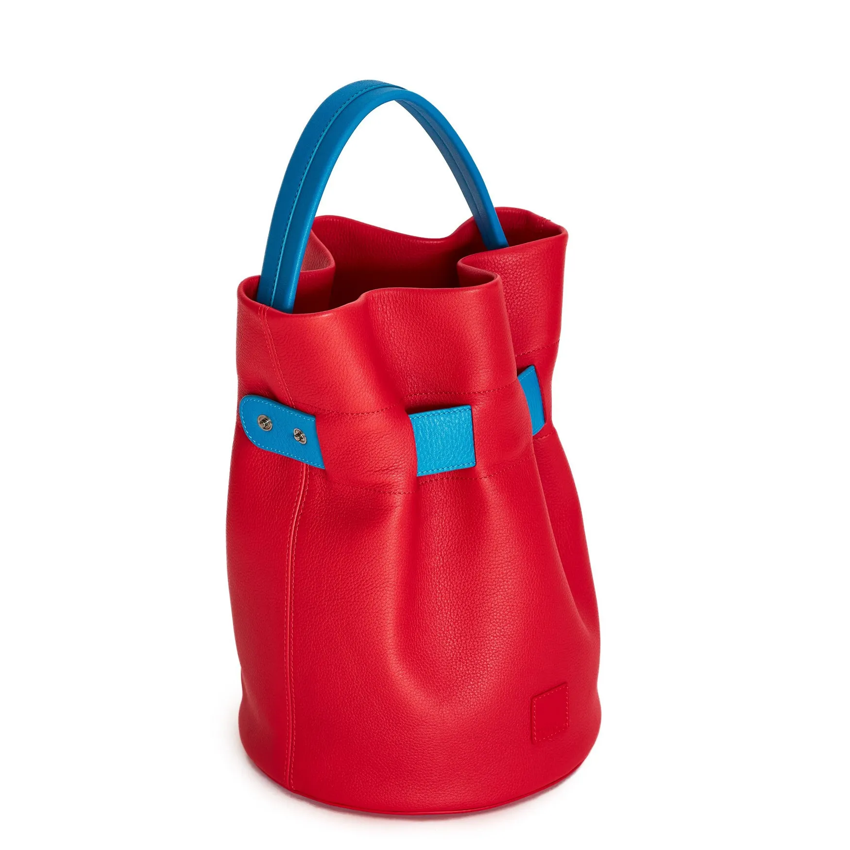 la bourse belted leather bucket bag - sky red