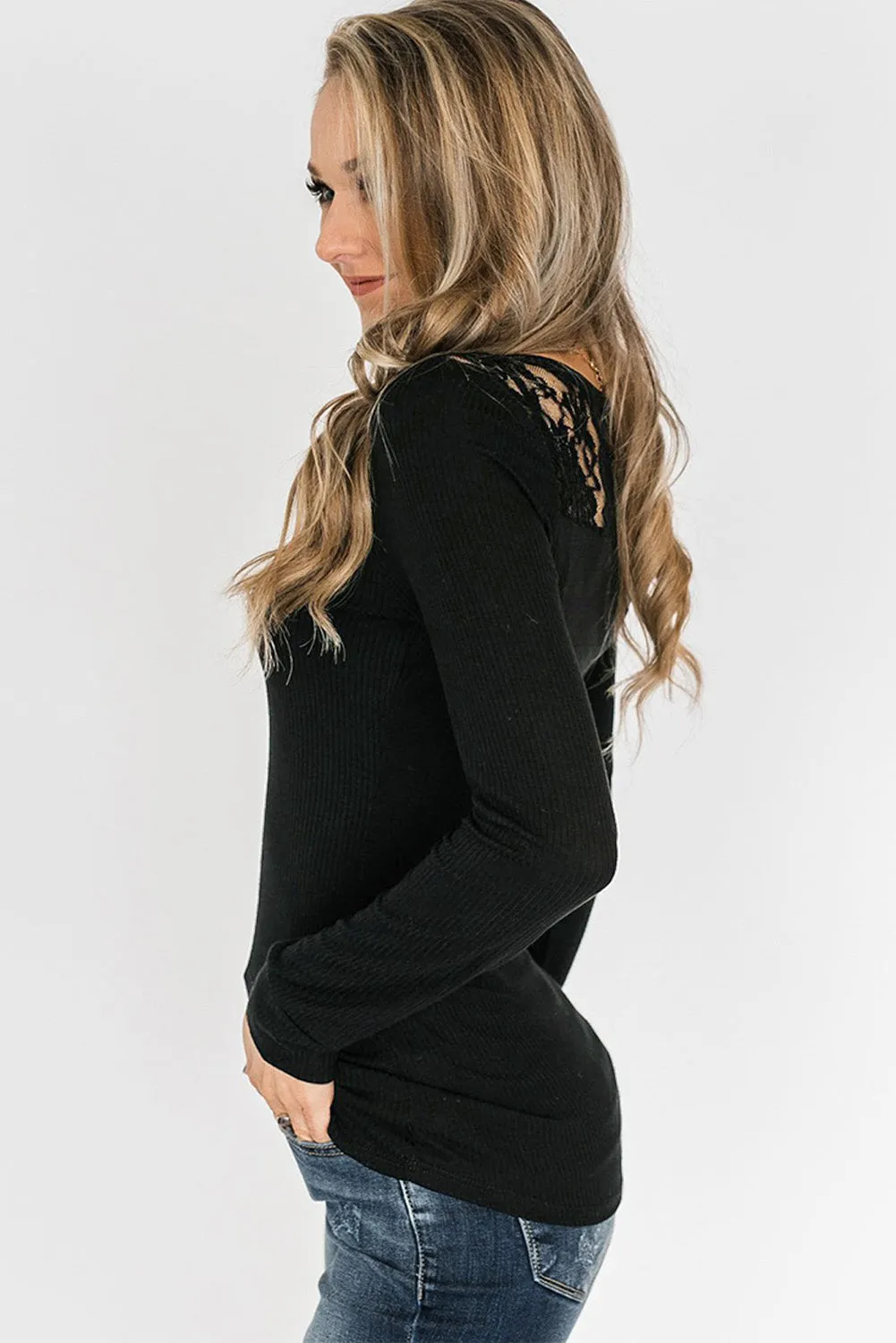 Lace Back Buttoned Henley Top