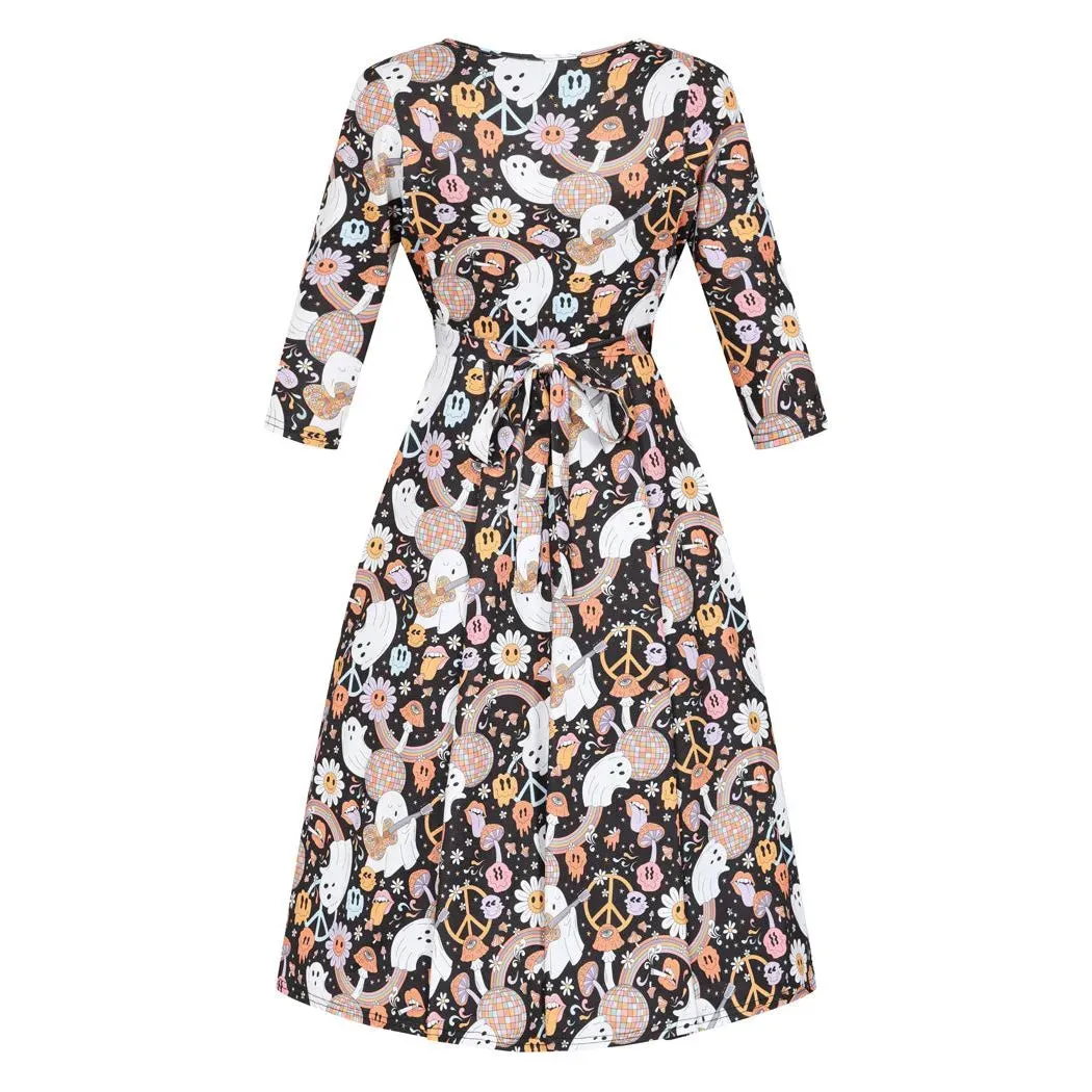 Lady Vintage Groovy Ghosts Lyra Dress Black