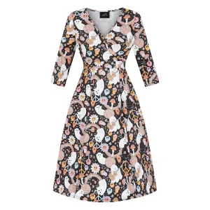 Lady Vintage Groovy Ghosts Lyra Dress Black