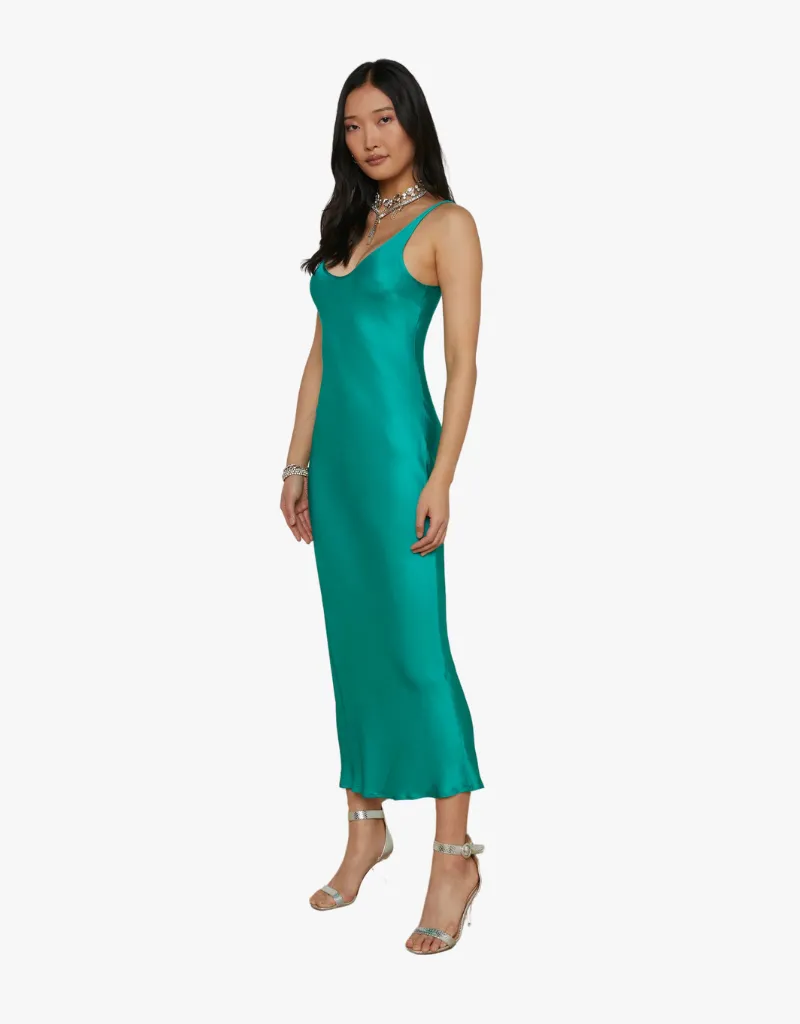 L'agence Akiya Satin Maxi Dress in Bright Jade