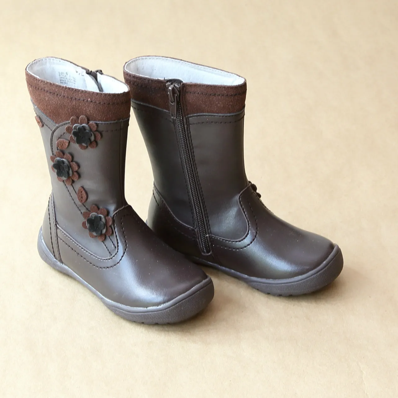 L'Amour Girls Posy Flower Leather Mid Boot