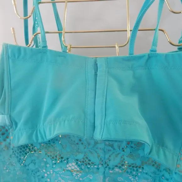 Lane Bryant Cacique Lace Aqua Turquoise Bustier Bra Panty Set Plus