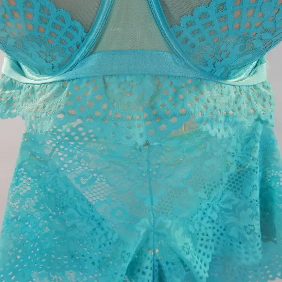 Lane Bryant Cacique Lace Aqua Turquoise Bustier Bra Panty Set Plus
