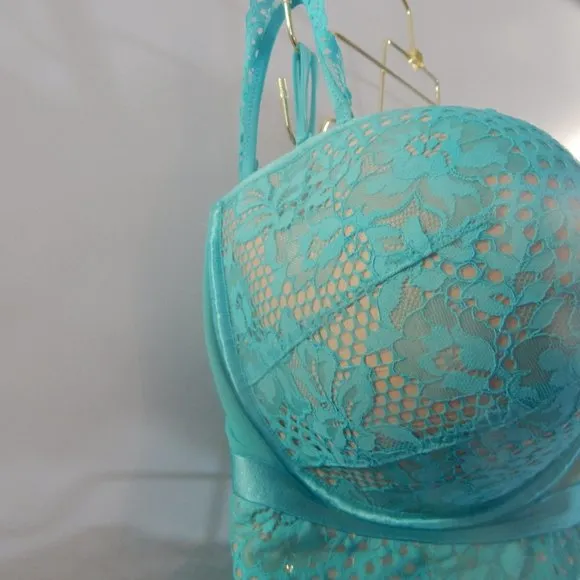 Lane Bryant Cacique Lace Aqua Turquoise Bustier Bra Panty Set Plus