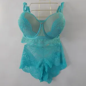 Lane Bryant Cacique Lace Aqua Turquoise Bustier Bra Panty Set Plus