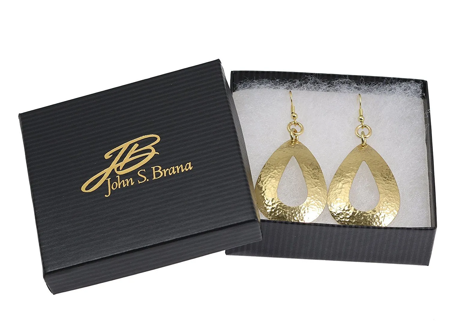 Large Hammered Open Tear Drop Nu Gold Brass Earrings