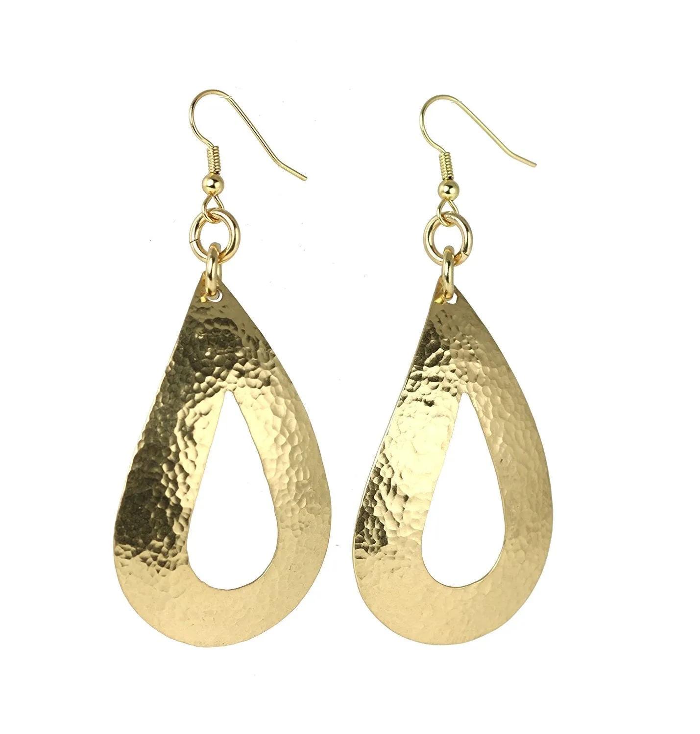 Large Hammered Open Tear Drop Nu Gold Brass Earrings