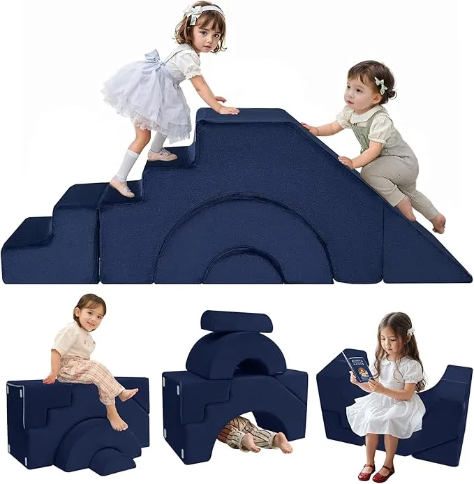Large Super Soft Fleece Pikler Modular Soft Play Equipment | Removable & Washable | Navy Blue