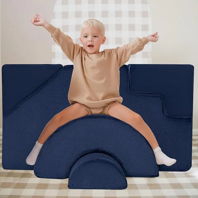 Large Super Soft Fleece Pikler Modular Soft Play Equipment | Removable & Washable | Navy Blue