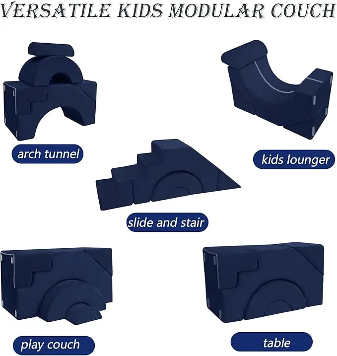 Large Super Soft Fleece Pikler Modular Soft Play Equipment | Removable & Washable | Navy Blue