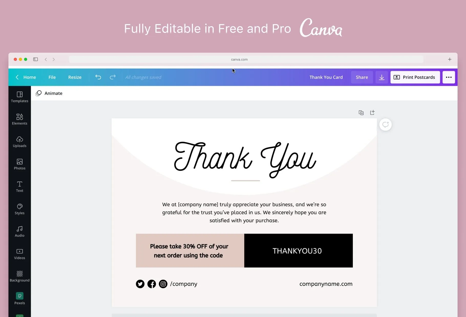 Laura Printable Thank You Card Packaging Insert Note Canva Template