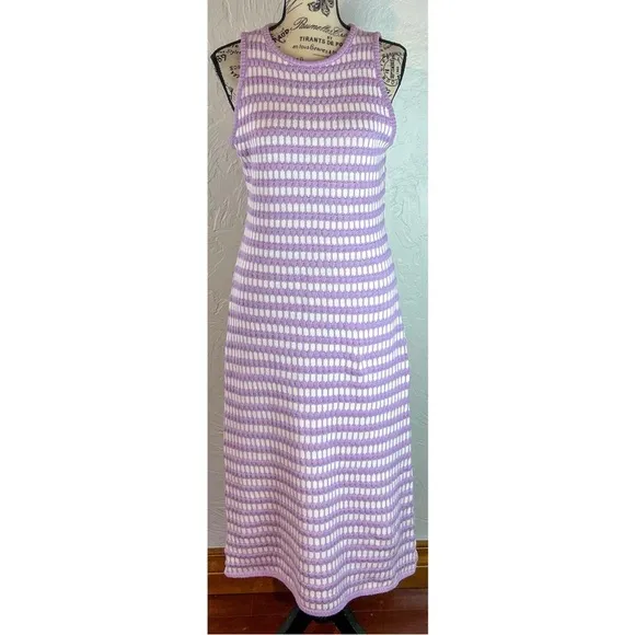 Le Lis Purple White Knit Sleeveless Midi Sweater Dress, size Medium